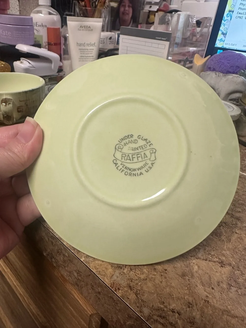 Vernon Ware Raffia Flat Cup & Saucer - Poppytrail